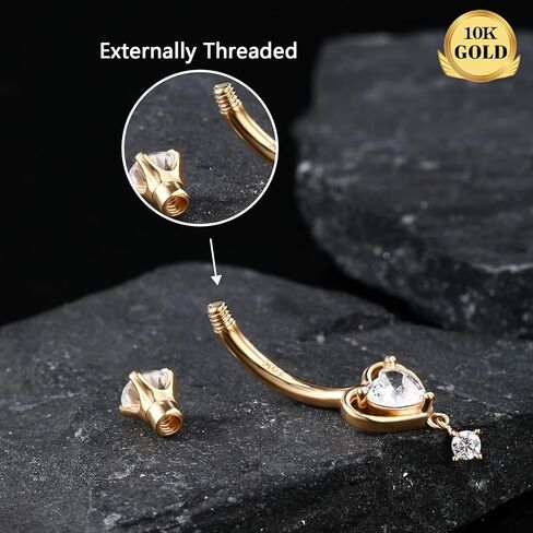 Melighting 14K Solid Gold Belly Button Ring Heart Belly Ring Gold Dangle Belly Piercing Jewelry 14G Navel Ring for Women in Saudi Arabia