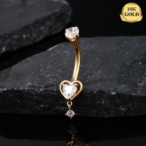 Melighting 14K Solid Gold Belly Button Ring Heart Belly Ring Gold Dangle Belly Piercing Jewelry 14G Navel Ring for Women in Saudi Arabia
