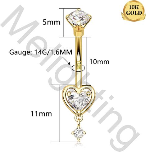 Melighting 14K Solid Gold Belly Button Ring Heart Belly Ring Gold Dangle Belly Piercing Jewelry 14G Navel Ring for Women in Saudi Arabia