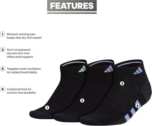 adidas Women's Cushioned Low Cut Socks (3-pair) With Arch Compression, Silver Dawn Grey/White/Wonder Blue, Medium in Saudi Arabia