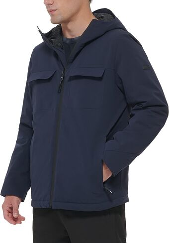 DKNY Men's Performance Tech Hooded Modern Storm Coat, Navy in Saudi Arabia
