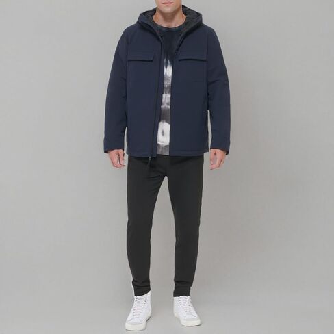 DKNY Men's Performance Tech Hooded Modern Storm Coat, Navy in Saudi Arabia