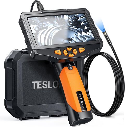 Teslong Inspection Camera, Dual Lens Endoscope Camera with Light 5" IPS Screen Digital Industrial Borescope,1080P Endoscope Waterproof Flexible Probe Borescope Camera with Light(10ft) in Kuwait