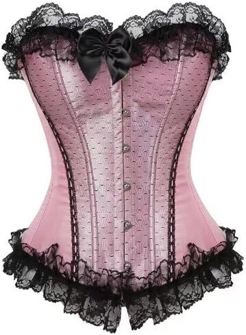jutrisujo Overbust Corsets and Bustiers Lingerie for Women Striped Plus Size Zipper Sexy Gothic Office, 5802 Black, S(For Waist 24-25inch) in Kuwait
