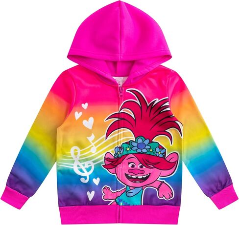 سترة بغطاء للرأس بسحاب من Dreamworks Trolls World Tour للأطفال الصغار والفتيات الصغيرات والفتيات الكبيرات - وردي in Saudi Arabia
