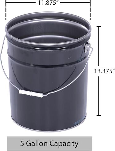 Vestil PAIL-STL-RI سطل فولاذي مفتوح الرأس بمقبض، سعة 5 جالون، أسود، عبوة من قطعة واحدة in Kuwait