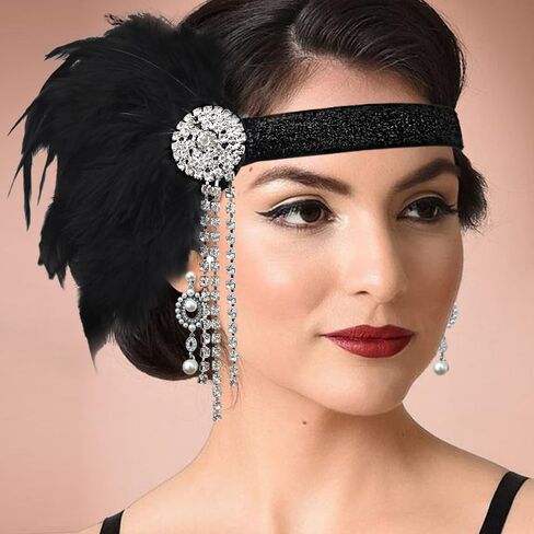 DRESHOW 1920s Accessories Sets Costume Gatsby Feather Headband Earrings Gloves in Saudi Arabia