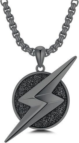Lattd Lightning Bolt Necklace for Men 925 Sterling Silver Thunder Pendant for Boys Black and Silver Jewelry Gift in Saudi Arabia