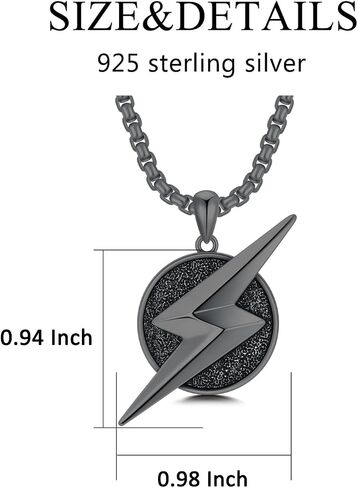 Lattd Lightning Bolt Necklace for Men 925 Sterling Silver Thunder Pendant for Boys Black and Silver Jewelry Gift in Saudi Arabia