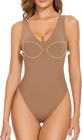Decorus Bodysuit Built in Bra Bodysuits: Women Sexy Tank Top Bodysuit - Womens V-Neck Sleeveless Thong Shapewear in Saudi Arabia