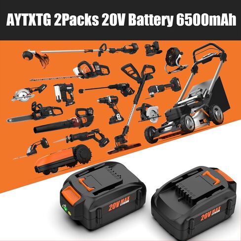 AYTXTG 2 حزمة 6.5Ah استبدال بطارية ليثيوم Worx 20V، متوافقة مع بطارية Worx 20V WA3578 WA3575 WA3520 WA3525 WG151s WG155s WG251s WG255s WG540s WG545s WG890 WG891 أدوات كهربائية لاسلكية in Saudi Arabia