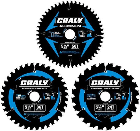 CRALY 5-1/2 بوصة 24&36 أسنان قطع إطار خشبي/شفرة منشار دائري بلمسة نهائية دقيقة، أربور 5/8 بوصة، رأس كربيد، شق رفيع، طلاء ثلج أسود، للخشب الرقائقي، MDF، OSB، مصفح، عبوتان (C052436-) 2) in Kuwait
