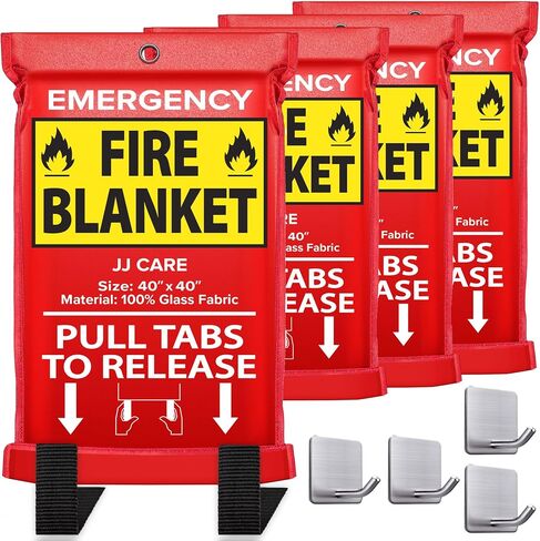 JJ CARE Fire Blanket – 3 Packs with Hooks – Emergency Fire Blanket for Home & Kitchen, High Heat Resistant Fire Suppression Blankets for Home Safety, Kitchen, and Camping in Saudi Arabia
