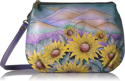 Anna by Anuschka Women's Genuine Leather Small Multi-Compartment Cross Body | Zip-Top Organizer with Outside Pockets | Floral Paradise in Saudi Arabia