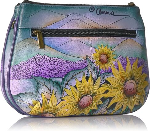 Anna by Anuschka Women's Genuine Leather Small Multi-Compartment Cross Body | Zip-Top Organizer with Outside Pockets | Floral Paradise in Saudi Arabia