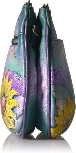 Anna by Anuschka Women's Genuine Leather Small Multi-Compartment Cross Body | Zip-Top Organizer with Outside Pockets | Floral Paradise in Saudi Arabia
