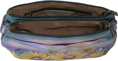 Anna by Anuschka Women's Genuine Leather Small Multi-Compartment Cross Body | Zip-Top Organizer with Outside Pockets | Floral Paradise in Saudi Arabia