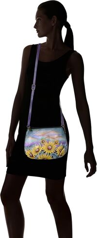Anna by Anuschka Women's Genuine Leather Small Multi-Compartment Cross Body | Zip-Top Organizer with Outside Pockets | Floral Paradise in Saudi Arabia