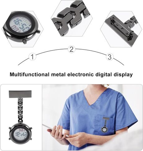 ساعة ibasenice الرقمية بمشبك للممرضات - ساعة معلقة من الفولاذ المقاوم للصدأ وساعة جيب مضيئة للرجال والنساء in Kuwait