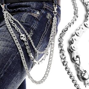 Pants Chain for Men Women,Biker Skull Chain Wallet,Long Cool EMO Punk Trousers Pocket Belt Key Chains for Hip Hop Rock Jean Gothic