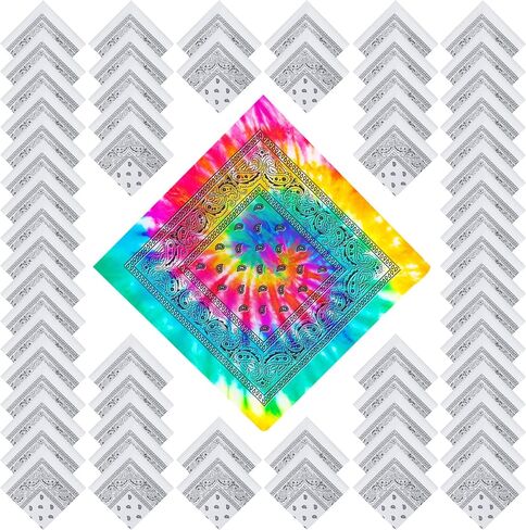 Tie Dye Paisley Bandanas Cowboy Hallowen Cotton Whit Bandanas Bulk Handkerchiefs for Men Women Cosplay Party Favors DIY in Saudi Arabia