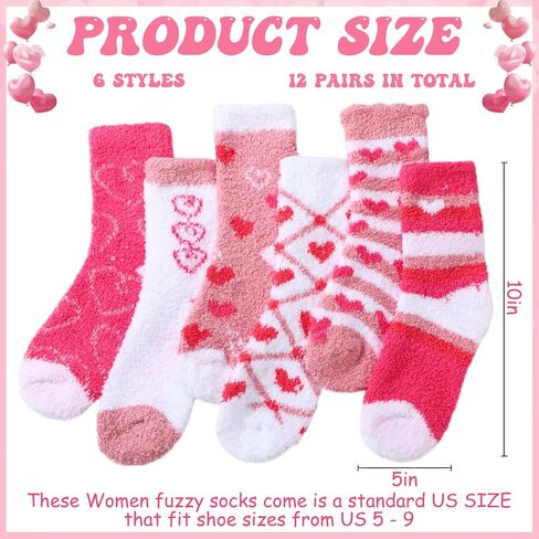 Unittype 24 Pairs Valentine's Day Fuzzy Socks Womens Pink Fluffy Socks Soft Cabin Plush Warm Comfy Socks Slipper for Winter Sleep Adult Home in Kuwait
