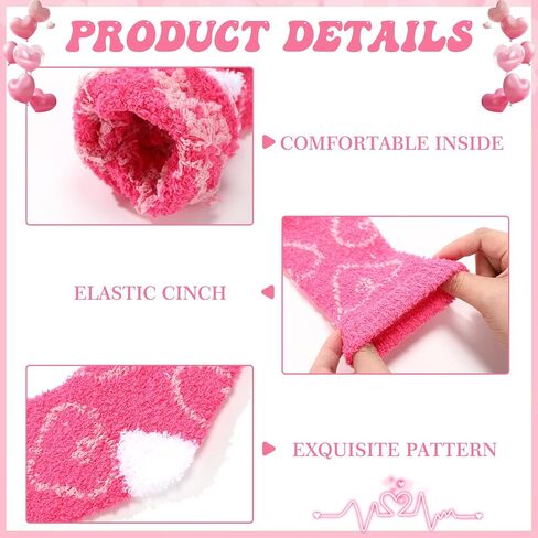 Unittype 24 Pairs Valentine's Day Fuzzy Socks Womens Pink Fluffy Socks Soft Cabin Plush Warm Comfy Socks Slipper for Winter Sleep Adult Home in Kuwait
