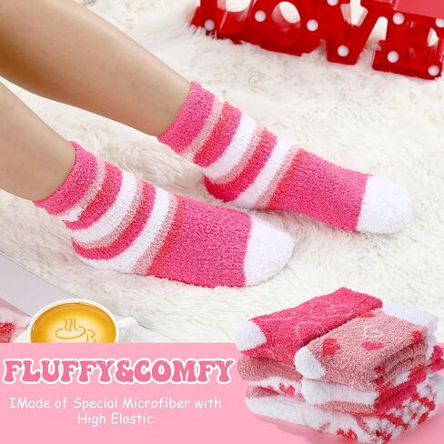Unittype 24 Pairs Valentine's Day Fuzzy Socks Womens Pink Fluffy Socks Soft Cabin Plush Warm Comfy Socks Slipper for Winter Sleep Adult Home in Kuwait