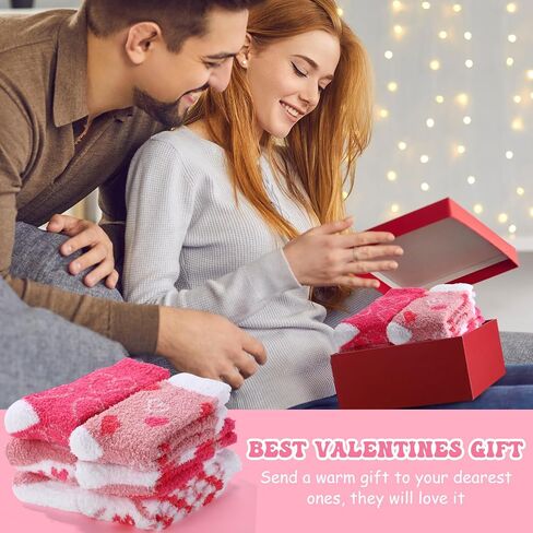 Unittype 24 Pairs Valentine's Day Fuzzy Socks Womens Pink Fluffy Socks Soft Cabin Plush Warm Comfy Socks Slipper for Winter Sleep Adult Home in Kuwait