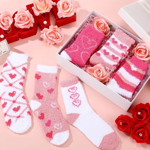 Unittype 24 Pairs Valentine's Day Fuzzy Socks Womens Pink Fluffy Socks Soft Cabin Plush Warm Comfy Socks Slipper for Winter Sleep Adult Home in Kuwait