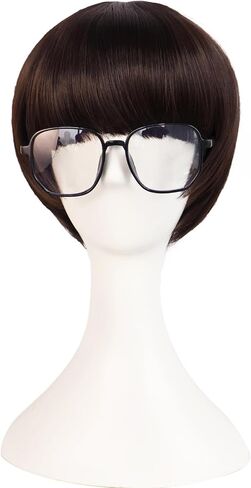 Anogol Hair Cap + Short Black Bowl Cut Wig Mushroom Wigs with Bangs for Men Boys Women Funny Wigs for Movie Halloween Cosplay Costume Party in Saudi Arabia