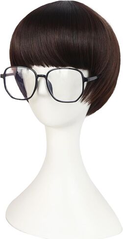 Anogol Hair Cap + Short Black Bowl Cut Wig Mushroom Wigs with Bangs for Men Boys Women Funny Wigs for Movie Halloween Cosplay Costume Party in Saudi Arabia