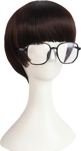 Anogol Hair Cap + Short Black Bowl Cut Wig Mushroom Wigs with Bangs for Men Boys Women Funny Wigs for Movie Halloween Cosplay Costume Party in Saudi Arabia
