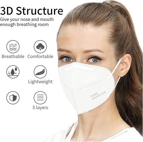 LEMENT 25pcs KN95 Face Mask Black 5 Layer Cup Dust Safety Masks Filter Efficiency≥95% Breathable Elastic Ear Loops Black Masks in Kuwait