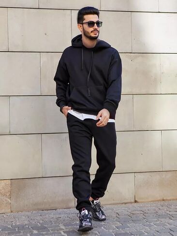 JIHUILAI بدلات رياضية مخملية للرجال 2 قطعة هوديس مع Sweatpants مجموعات عادية الجري الركض الرياضة البدلة مجموعات S-3XL in Kuwait