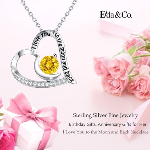 ELDA & CO. Valentines Day Birthday Gifts I Love You to the Moon and Back Necklace 925 Sterling Silver February March Birthstones Amethyst Aquamarine Necklace for Women Heart Pendant Jewelry for Her in Kuwait