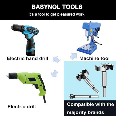 Forstner Bits Set,BASYNOL 5Pcs Forstner Drill bit Set (Ø15/20/25/30/35mm), Wood Drilling bits Set with Round Shank in Kuwait