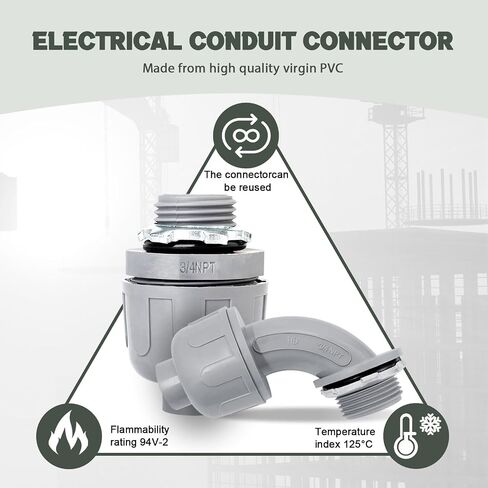 3/4 Inch Liquid Tight Connector Electrical Conduit Fittings for Electrical Enclosures and Hubs 6 Pack (4 pcs 180 Degree and 2 pcs 90 Degree) in Saudi Arabia