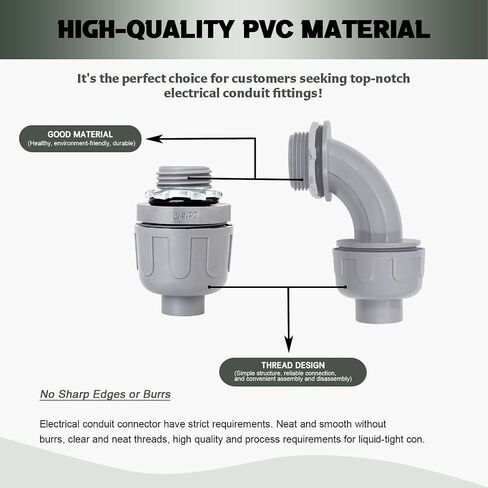3/4 Inch Liquid Tight Connector Electrical Conduit Fittings for Electrical Enclosures and Hubs 6 Pack (4 pcs 180 Degree and 2 pcs 90 Degree) in Saudi Arabia