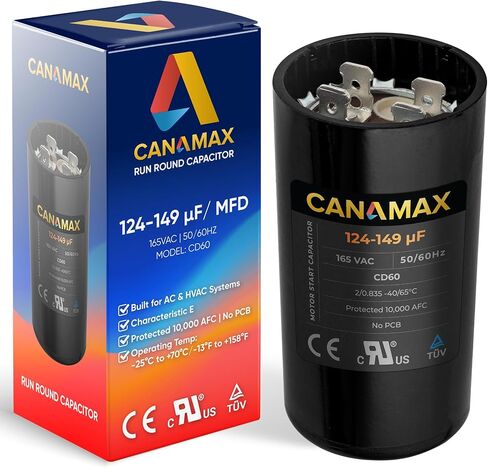 Canamax 340-408 MFD uf 50/60 Hz 110-125 VAC Volts Round Start Capacitor - Replacement for AC Motor Run or Fan Start and Cool or Heat Pump Air Conditioner - Replaces 4X067 11022 PMJ340 235-9739-02 in Kuwait