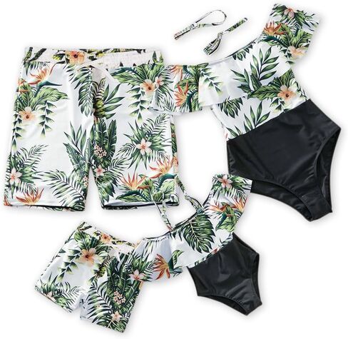 IFFEI Mommy and Me Swimsuit One Piece Palm Leaves Printed Family Matching Swimwear Boys 4-5 Years in Kuwait