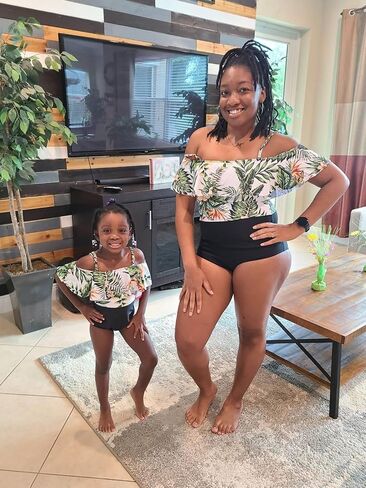 IFFEI Mommy and Me Swimsuit One Piece Palm Leaves Printed Family Matching Swimwear Boys 4-5 Years in Kuwait