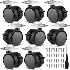Barydat 8 Pcs 1.5 Inch Furniture Casters Swivel Replacement Wheels Small Nylon Plastic Castor Wheels with 32 Screws and 1 Screwdriver for Rolling Cart Table Chair Cabinet, Black in Kuwait