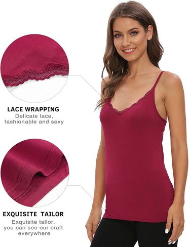 Vislivin Plain Camisole for Women Lace Tank Tops V Neck Adjustable Cami Sexy Undershirts 4 Pack in Kuwait