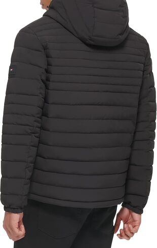 Tommy Hilfiger Men's Stretch Poly Hooded Packable Jacket with Sherpa Lining, Midnight, Large in Saudi Arabia