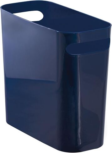 mDesign Plastic Small Trash Can, 1.5 Gallon/5.7-Liter Wastebasket, Narrow Garbage Bin with Handles for Bathroom, Laundry, Home Office - Holds Waste, Recycling, 10" High, Aura Collection, Silver in Kuwait