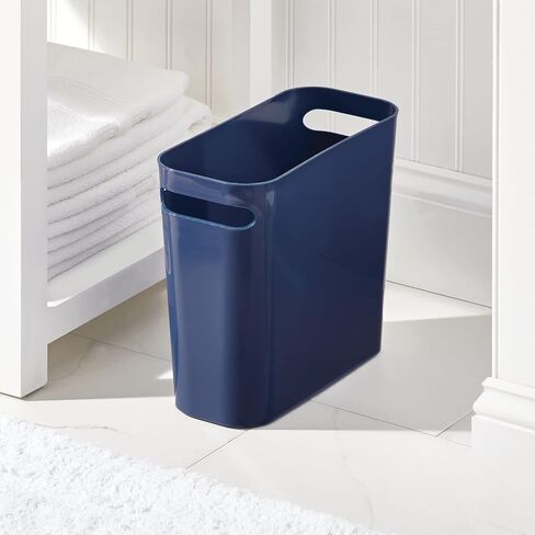 mDesign Plastic Small Trash Can, 1.5 Gallon/5.7-Liter Wastebasket, Narrow Garbage Bin with Handles for Bathroom, Laundry, Home Office - Holds Waste, Recycling, 10" High, Aura Collection, Silver in Kuwait