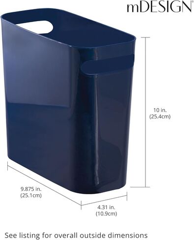 mDesign Plastic Small Trash Can, 1.5 Gallon/5.7-Liter Wastebasket, Narrow Garbage Bin with Handles for Bathroom, Laundry, Home Office - Holds Waste, Recycling, 10" High, Aura Collection, Silver in Kuwait