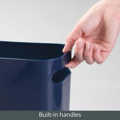 mDesign Plastic Small Trash Can, 1.5 Gallon/5.7-Liter Wastebasket, Narrow Garbage Bin with Handles for Bathroom, Laundry, Home Office - Holds Waste, Recycling, 10" High, Aura Collection, Silver in Kuwait
