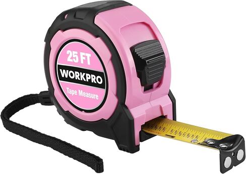 شريط قياس WORKPRO بطول 25 قدم، شريط قياس سهل القراءة بنسبة 1/8 جزء، دقة شريط قياس طلاء النايلون القابل للسحب 1/32، خطاف مغناطيسي، مشبك حزام، غلاف واقي مطاطي in Kuwait